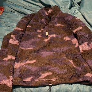 Victoria secret pink camo half zip up fleece coat